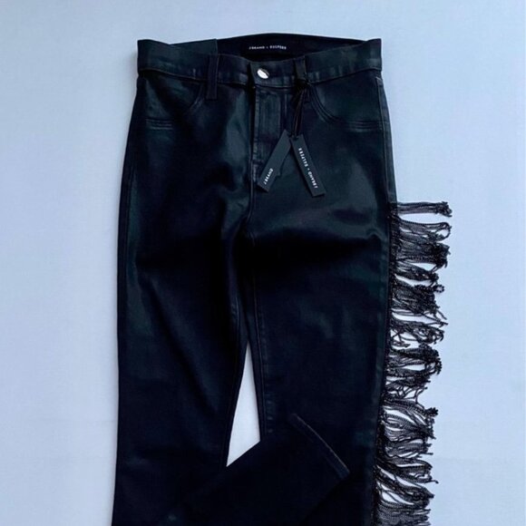 J Brand Denim - J BRAND X Halpern Maria Fringe High-Rise Skinny Jeans Black